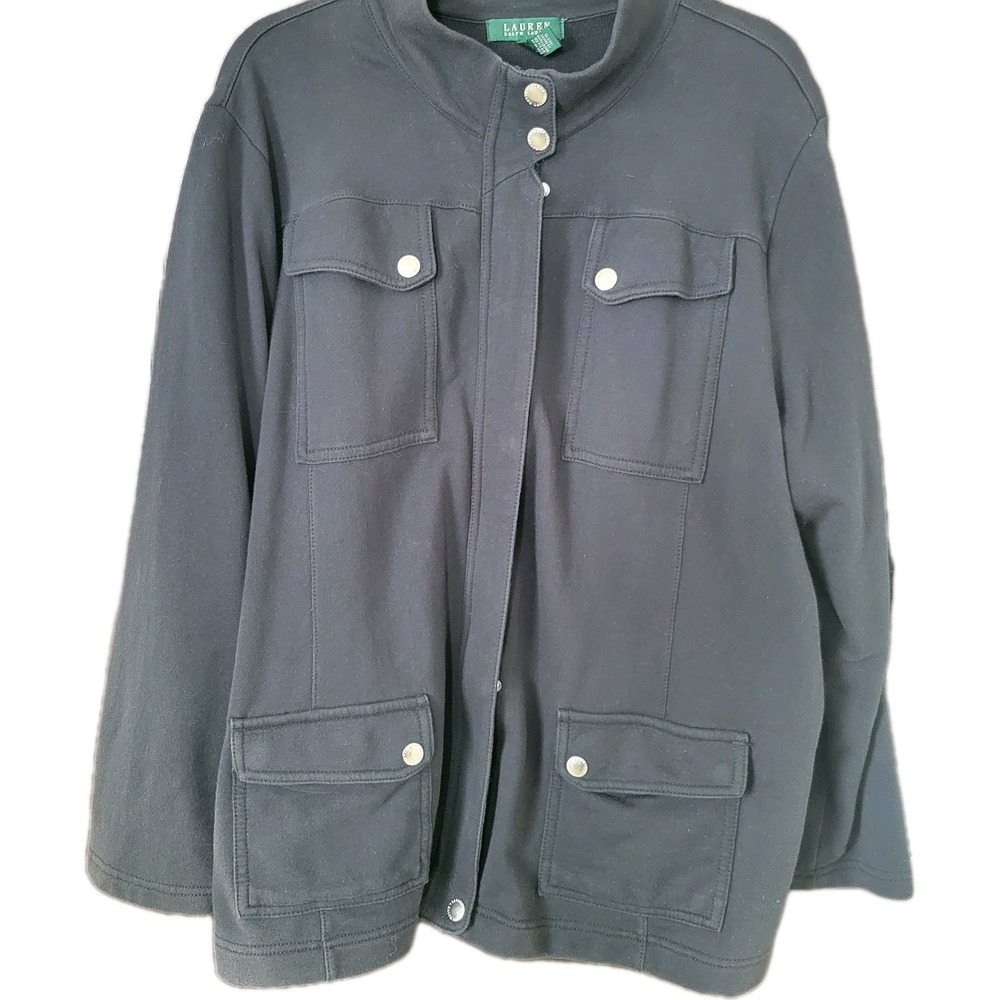 Women's Lauren Ralph Lauren Black‎ Button Up Jacket Size 3XL Plus Cotton Classic